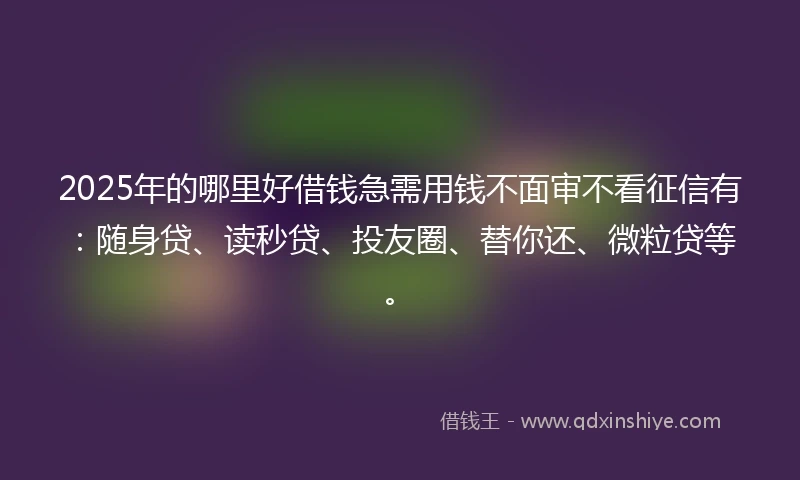 2025年的哪里好借钱急需用钱不面审不看征信有：随身贷、读秒贷、投友圈、替你还、微粒贷等。
