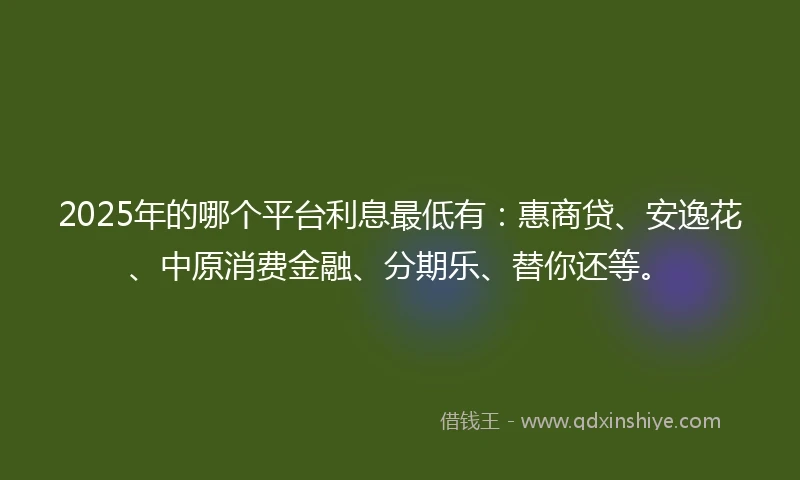 2025年的哪个平台利息最低有：惠商贷、安逸花、中原消费金融、分期乐、替你还等。