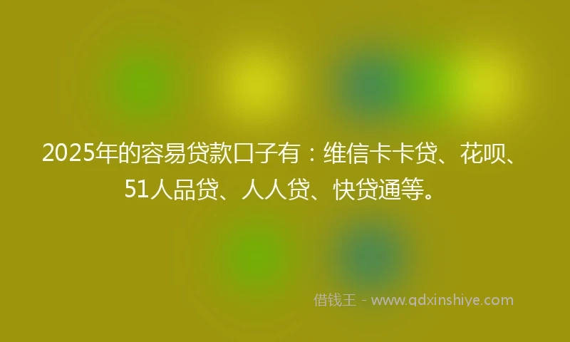 2025年的容易贷款口子有：维信卡卡贷、花呗、51人品贷、人人贷、快贷通等。