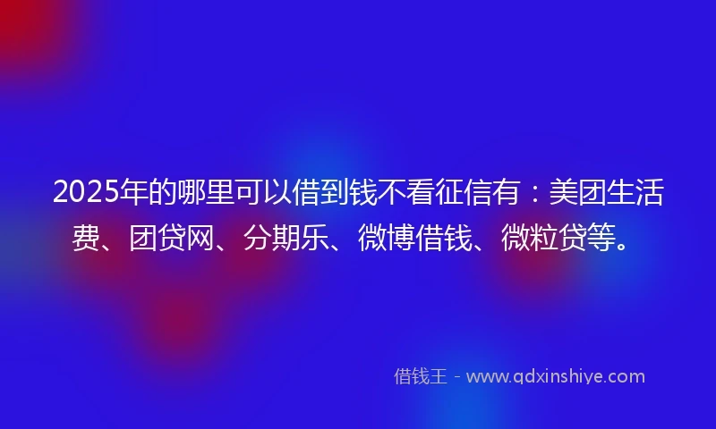 2025年的哪里可以借到钱不看征信有：美团生活费、团贷网、分期乐、微博借钱、微粒贷等。