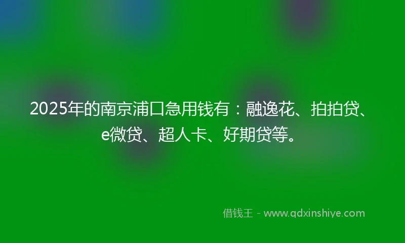 2025年的南京浦口急用钱有：融逸花、拍拍贷、e微贷、超人卡、好期贷等。