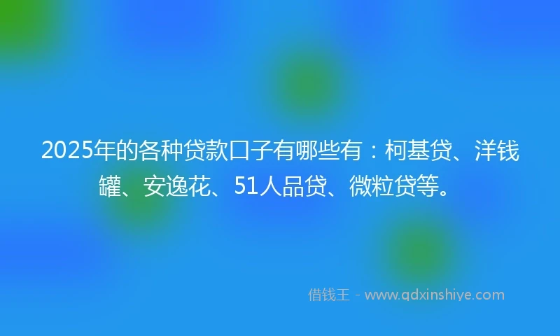 2025年的各种贷款口子有哪些有：柯基贷、洋钱罐、安逸花、51人品贷、微粒贷等。