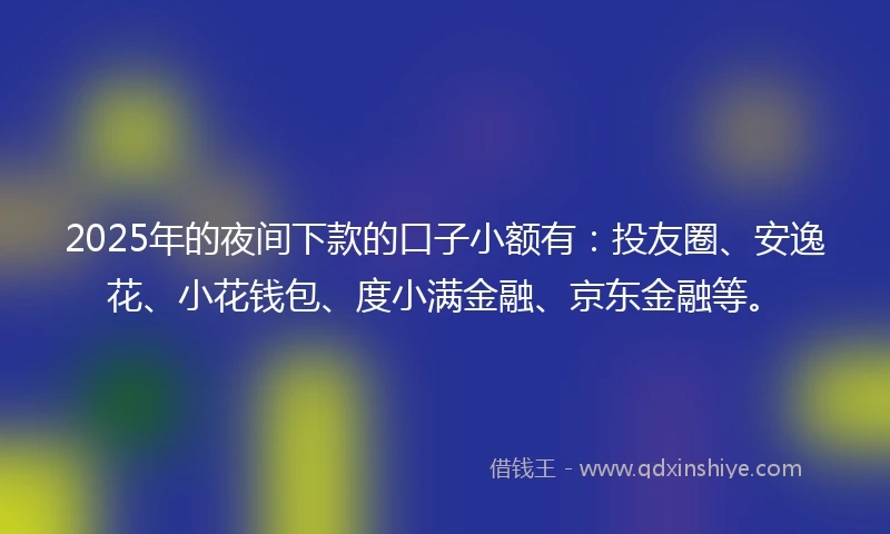 2025年的夜间下款的口子小额有：投友圈、安逸花、小花钱包、度小满金融、京东金融等。