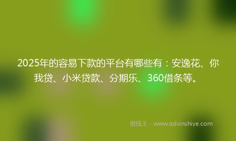 2025年的容易下款的平台有哪些有：安逸花、你我贷、小米贷款、分期乐、360借条等。
