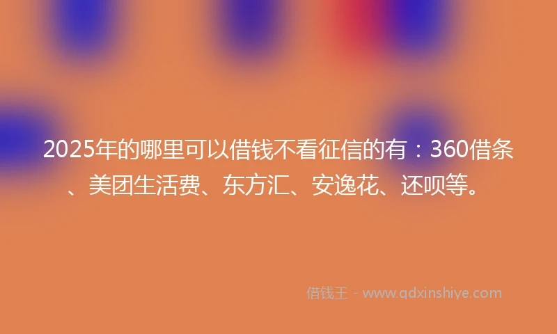 2025年的哪里可以借钱不看征信的有：360借条、美团生活费、东方汇、安逸花、还呗等。