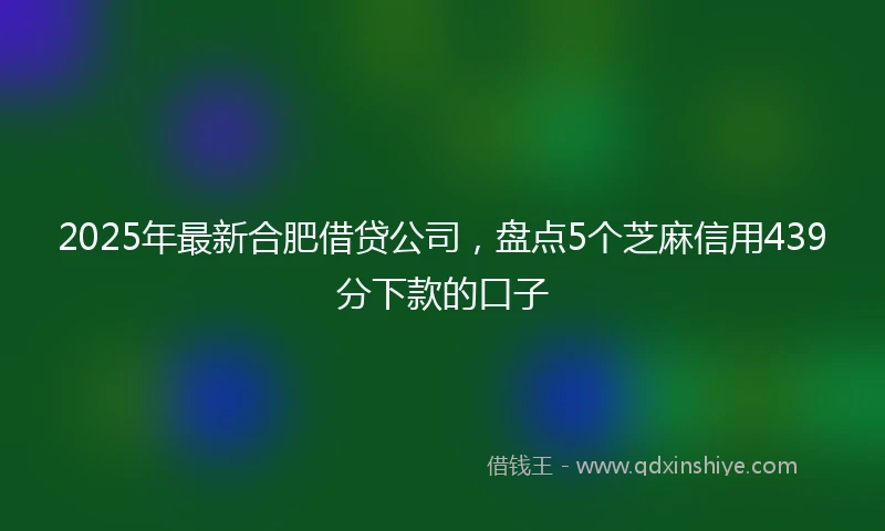 2025年最新合肥借贷公司，盘点5个芝麻信用439分下款的口子