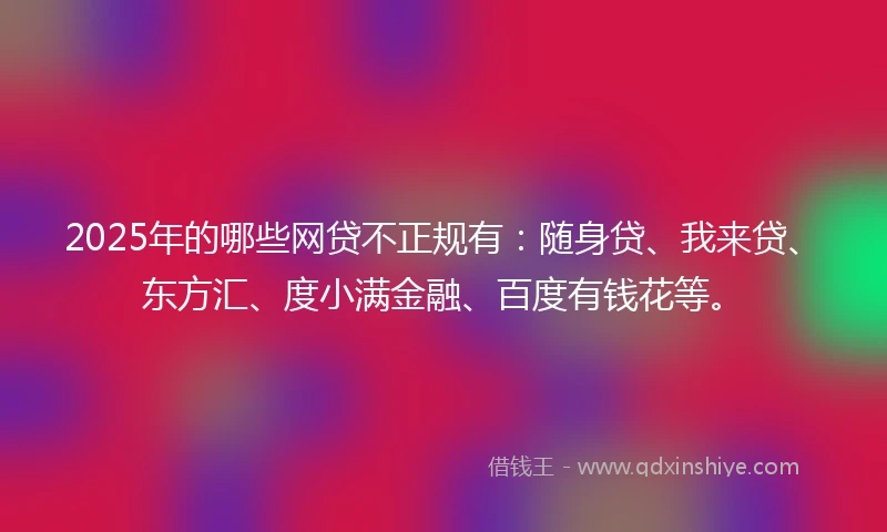 2025年的哪些网贷不正规有：随身贷、我来贷、东方汇、度小满金融、百度有钱花等。