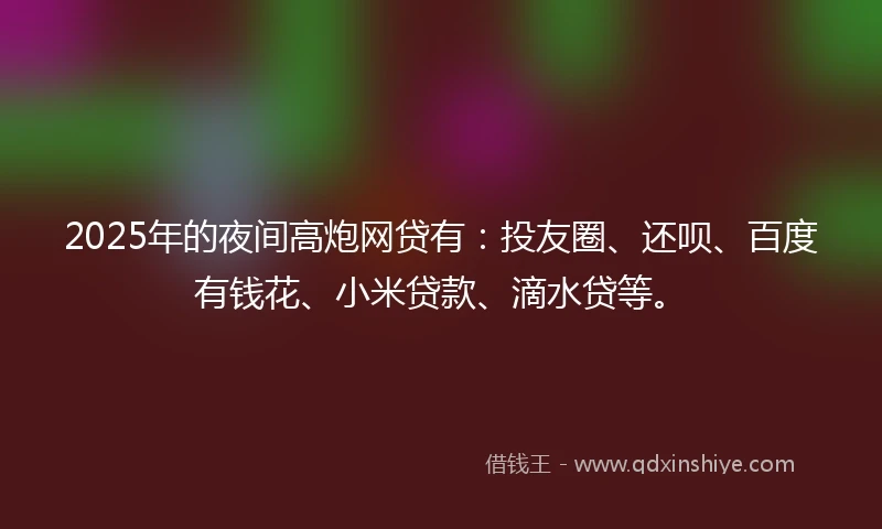 2025年的夜间高炮网贷有：投友圈、还呗、百度有钱花、小米贷款、滴水贷等。
