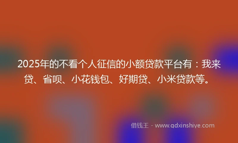 2025年的不看个人征信的小额贷款平台有：我来贷、省呗、小花钱包、好期贷、小米贷款等。