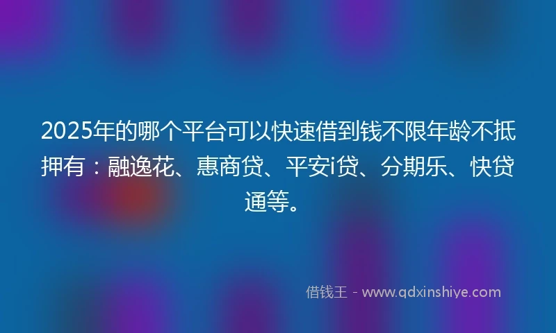 2025年的哪个平台可以快速借到钱不限年龄不抵押有：融逸花、惠商贷、平安i贷、分期乐、快贷通等。