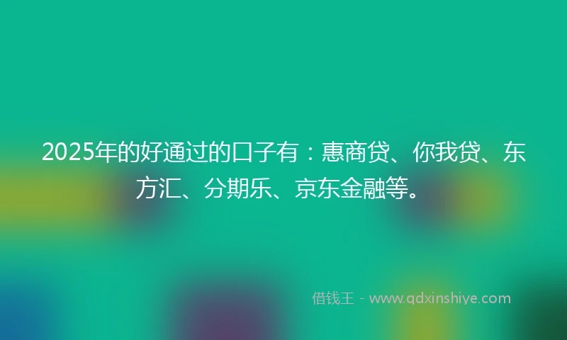 2025年的好通过的口子有：惠商贷、你我贷、东方汇、分期乐、京东金融等。