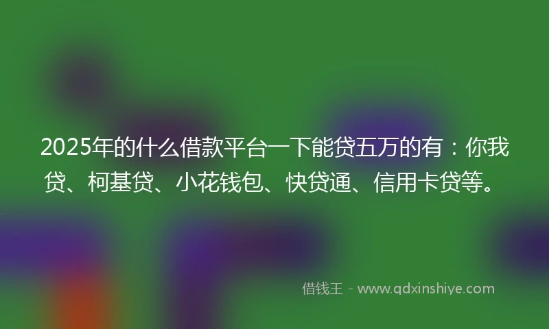2025年的什么借款平台一下能贷五万的有：你我贷、柯基贷、小花钱包、快贷通、信用卡贷等。