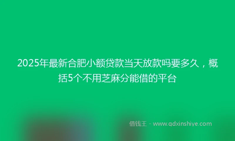 2025年最新合肥小额贷款当天放款吗要多久，概括5个不用芝麻分能借的平台