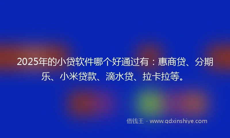 2025年的小贷软件哪个好通过有：惠商贷、分期乐、小米贷款、滴水贷、拉卡拉等。
