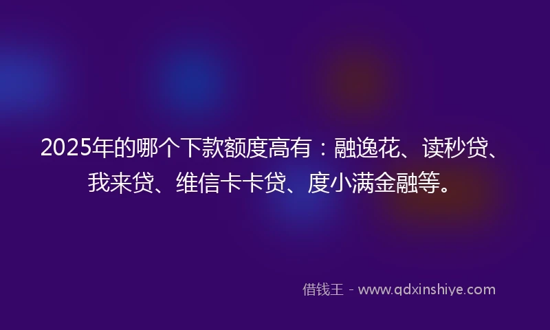 2025年的哪个下款额度高有：融逸花、读秒贷、我来贷、维信卡卡贷、度小满金融等。