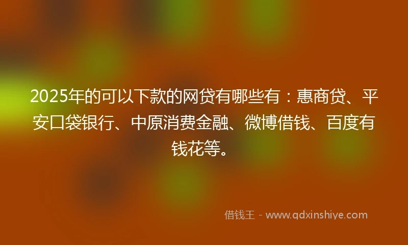 2025年的可以下款的网贷有哪些有：惠商贷、平安口袋银行、中原消费金融、微博借钱、百度有钱花等。
