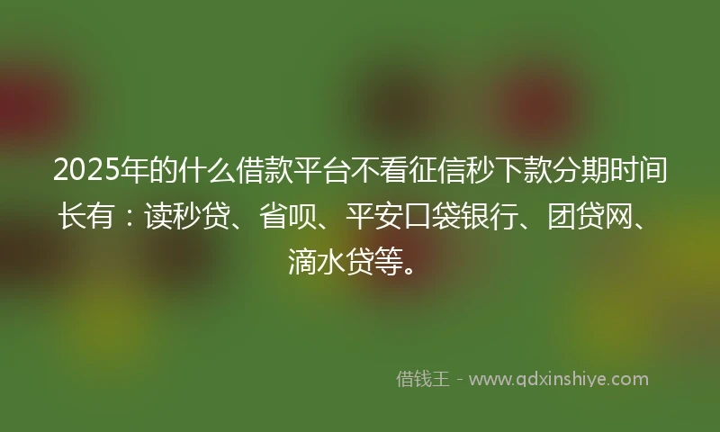2025年的什么借款平台不看征信秒下款分期时间长有：读秒贷、省呗、平安口袋银行、团贷网、滴水贷等。