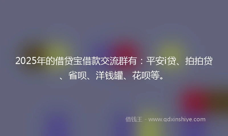 2025年的借贷宝借款交流群有：平安i贷、拍拍贷、省呗、洋钱罐、花呗等。