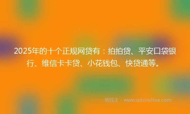 2025年的十个正规网贷有：拍拍贷、平安口袋银行、维信卡卡贷、小花钱包、快贷通等。