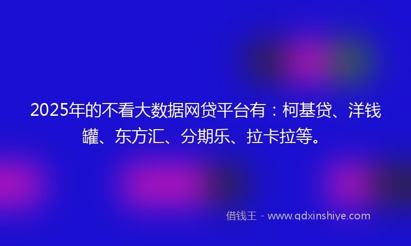 2025年的不看大数据网贷平台有：柯基贷、洋钱罐、东方汇、分期乐、拉卡拉等。