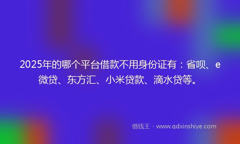 2025年的哪个平台借款不用身份证有：省呗、e微贷、东方汇、小米贷款、滴水贷等。