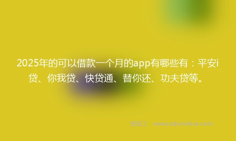 2025年的可以借款一个月的app有哪些有：平安i贷、你我贷、快贷通、替你还、功夫贷等。