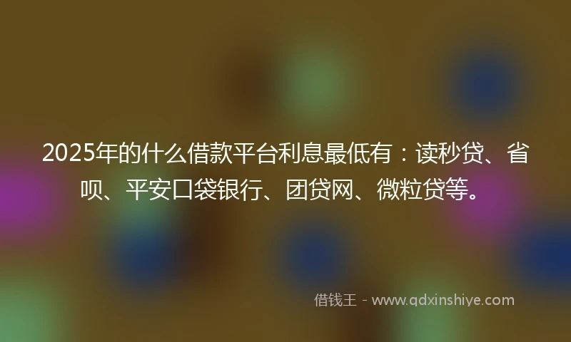 2025年的什么借款平台利息最低有：读秒贷、省呗、平安口袋银行、团贷网、微粒贷等。