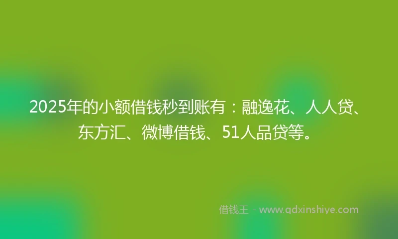 2025年的小额借钱秒到账有：融逸花、人人贷、东方汇、微博借钱、51人品贷等。