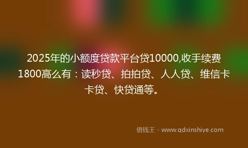2025年的小额度贷款平台贷10000,收手续费1800高么有：读秒贷、拍拍贷、人人贷、维信卡卡贷、快贷通等。