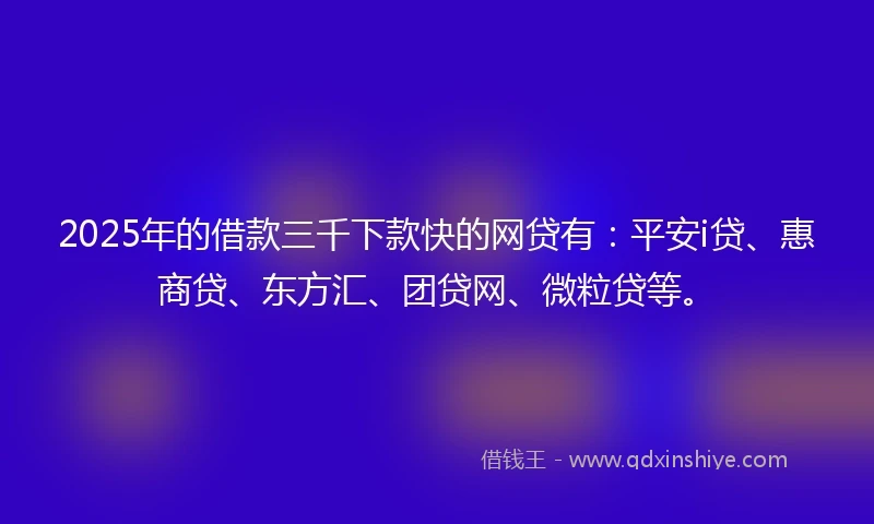 2025年的借款三千下款快的网贷有：平安i贷、惠商贷、东方汇、团贷网、微粒贷等。