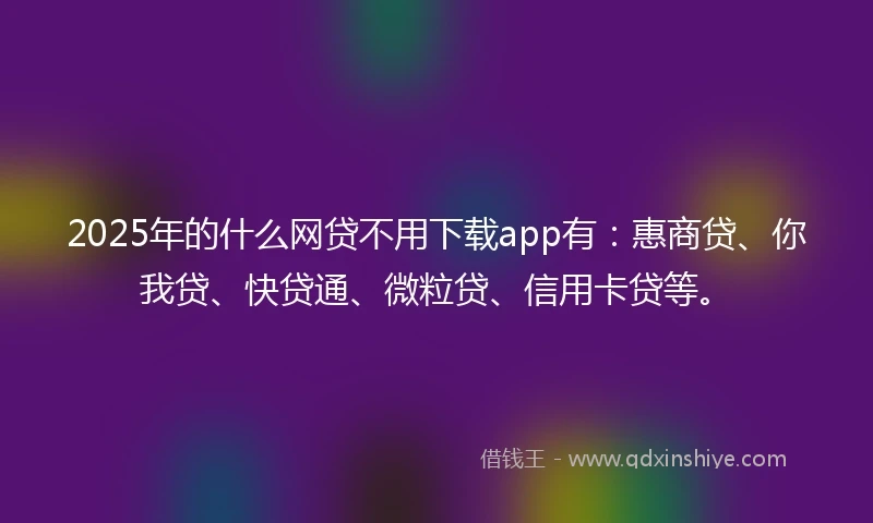 2025年的什么网贷不用下载app有：惠商贷、你我贷、快贷通、微粒贷、信用卡贷等。