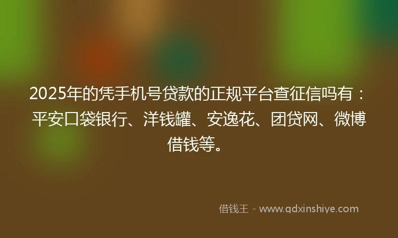 2025年的凭手机号贷款的正规平台查征信吗有：平安口袋银行、洋钱罐、安逸花、团贷网、微博借钱等。