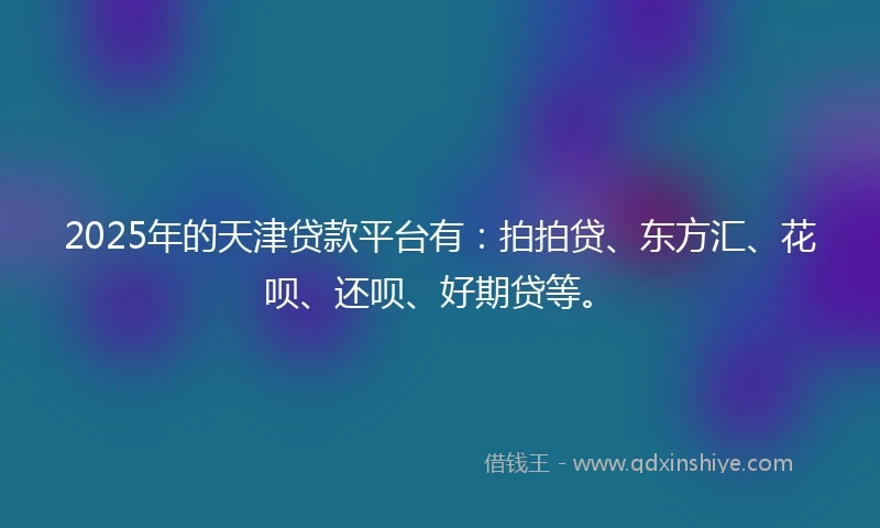 2025年的天津贷款平台有：拍拍贷、东方汇、花呗、还呗、好期贷等。