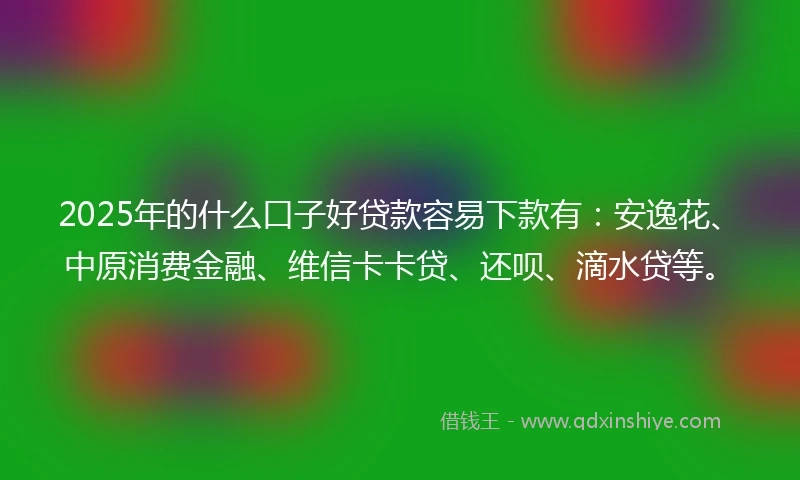 2025年的什么口子好贷款容易下款有：安逸花、中原消费金融、维信卡卡贷、还呗、滴水贷等。