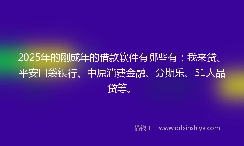 2025年的刚成年的借款软件有哪些有：我来贷、平安口袋银行、中原消费金融、分期乐、51人品贷等。