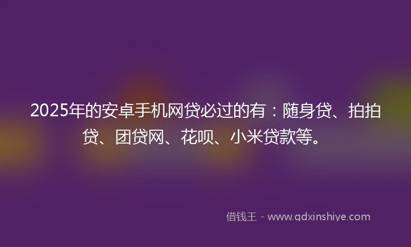 2025年的安卓手机网贷必过的有：随身贷、拍拍贷、团贷网、花呗、小米贷款等。