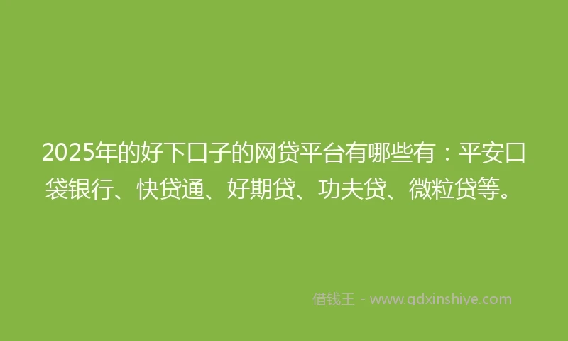 2025年的好下口子的网贷平台有哪些有：平安口袋银行、快贷通、好期贷、功夫贷、微粒贷等。