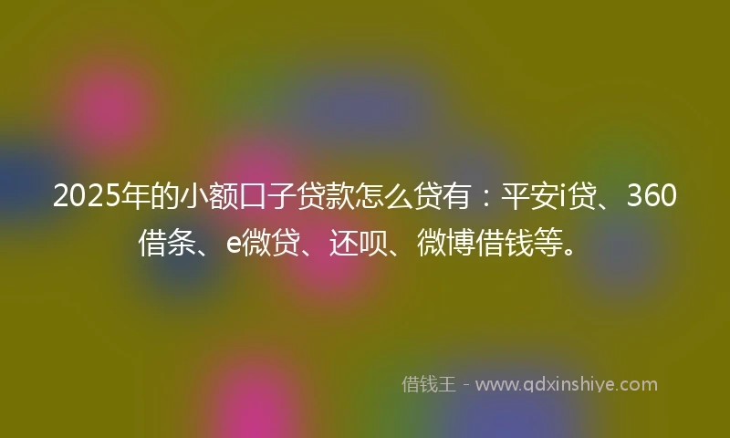 2025年的小额口子贷款怎么贷有：平安i贷、360借条、e微贷、还呗、微博借钱等。
