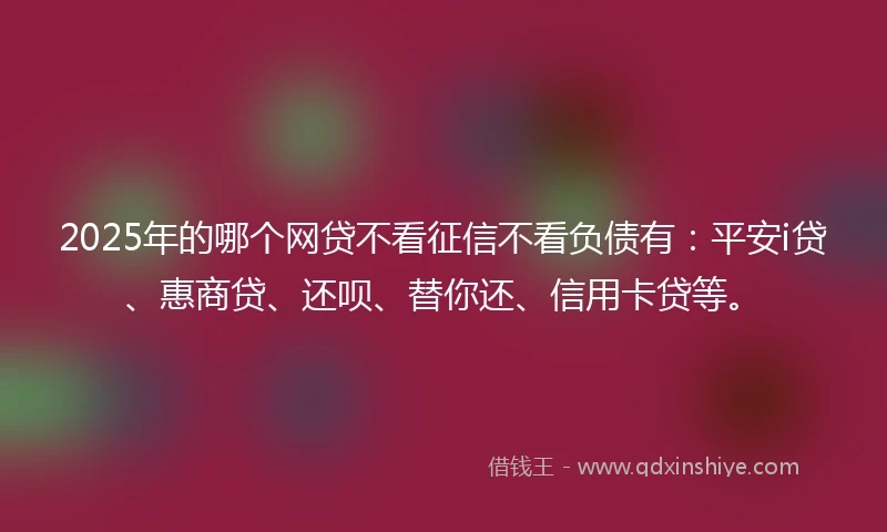 2025年的哪个网贷不看征信不看负债有：平安i贷、惠商贷、还呗、替你还、信用卡贷等。