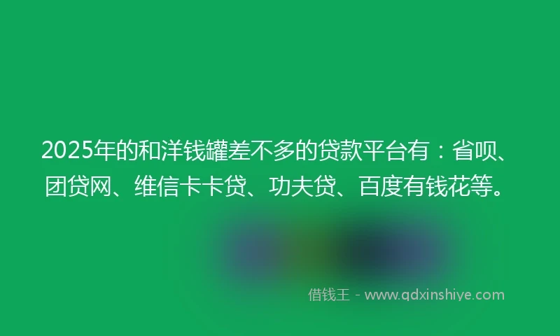 2025年的和洋钱罐差不多的贷款平台有：省呗、团贷网、维信卡卡贷、功夫贷、百度有钱花等。