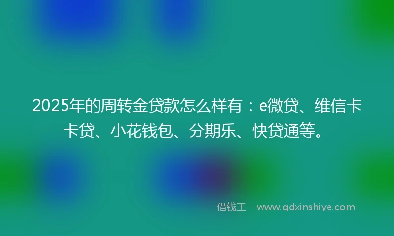 2025年的周转金贷款怎么样有：e微贷、维信卡卡贷、小花钱包、分期乐、快贷通等。