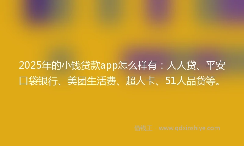 2025年的小钱贷款app怎么样有：人人贷、平安口袋银行、美团生活费、超人卡、51人品贷等。