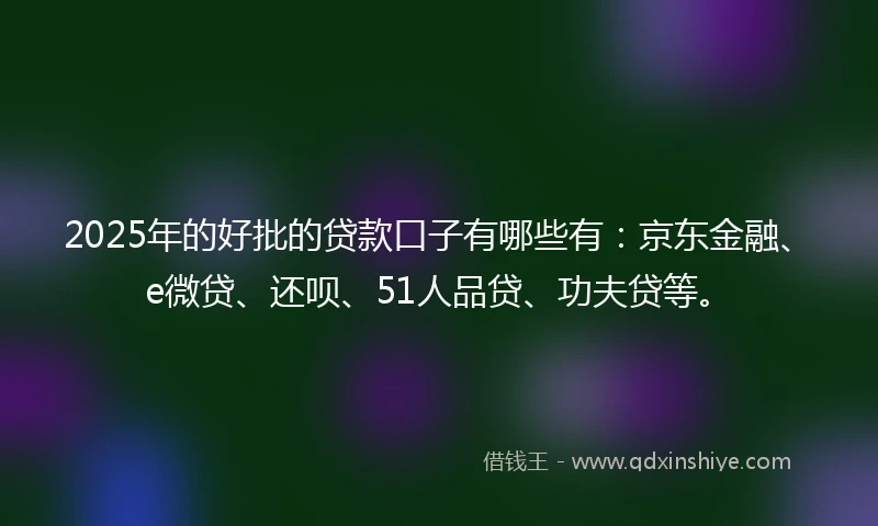 2025年的好批的贷款口子有哪些有：京东金融、e微贷、还呗、51人品贷、功夫贷等。