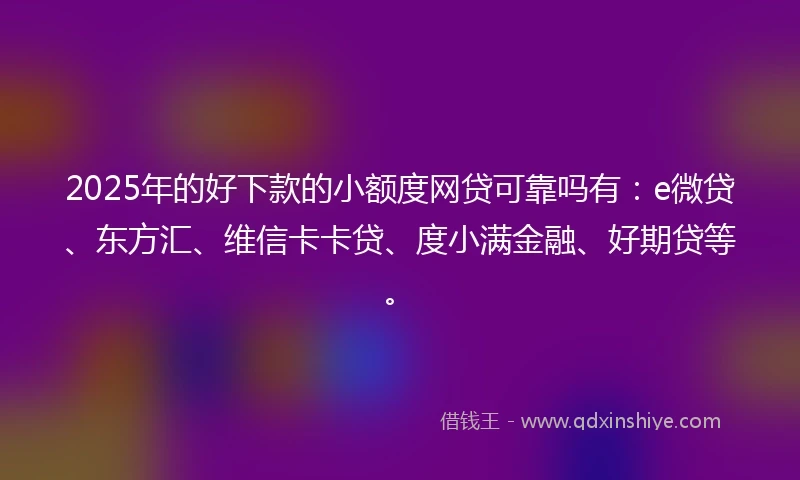 2025年的好下款的小额度网贷可靠吗有：e微贷、东方汇、维信卡卡贷、度小满金融、好期贷等。