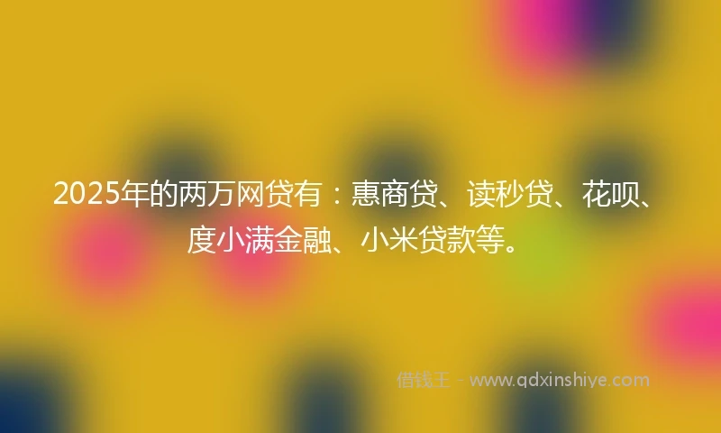 2025年的两万网贷有：惠商贷、读秒贷、花呗、度小满金融、小米贷款等。