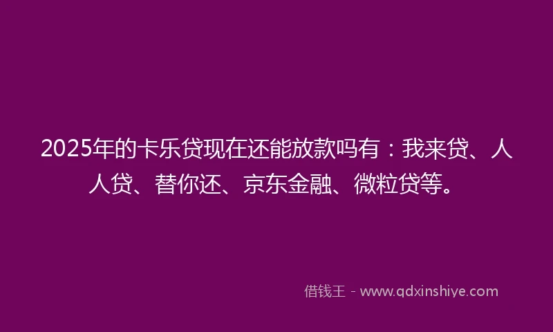 2025年的卡乐贷现在还能放款吗有：我来贷、人人贷、替你还、京东金融、微粒贷等。