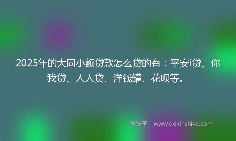 2025年的大同小额贷款怎么贷的有：平安i贷、你我贷、人人贷、洋钱罐、花呗等。