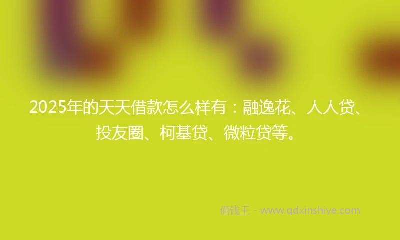 2025年的天天借款怎么样有：融逸花、人人贷、投友圈、柯基贷、微粒贷等。
