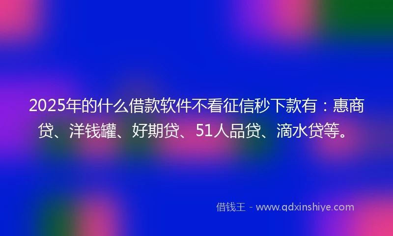 2025年的什么借款软件不看征信秒下款有：惠商贷、洋钱罐、好期贷、51人品贷、滴水贷等。