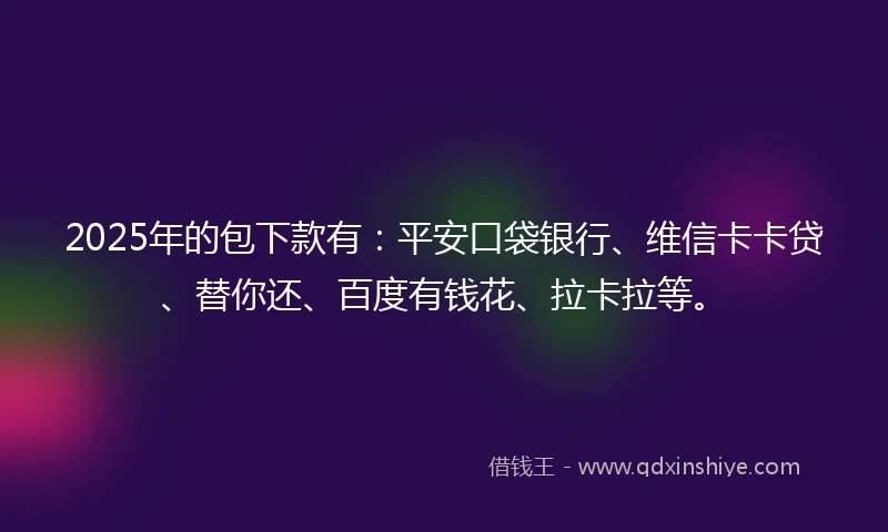 2025年的包下款有：平安口袋银行、维信卡卡贷、替你还、百度有钱花、拉卡拉等。